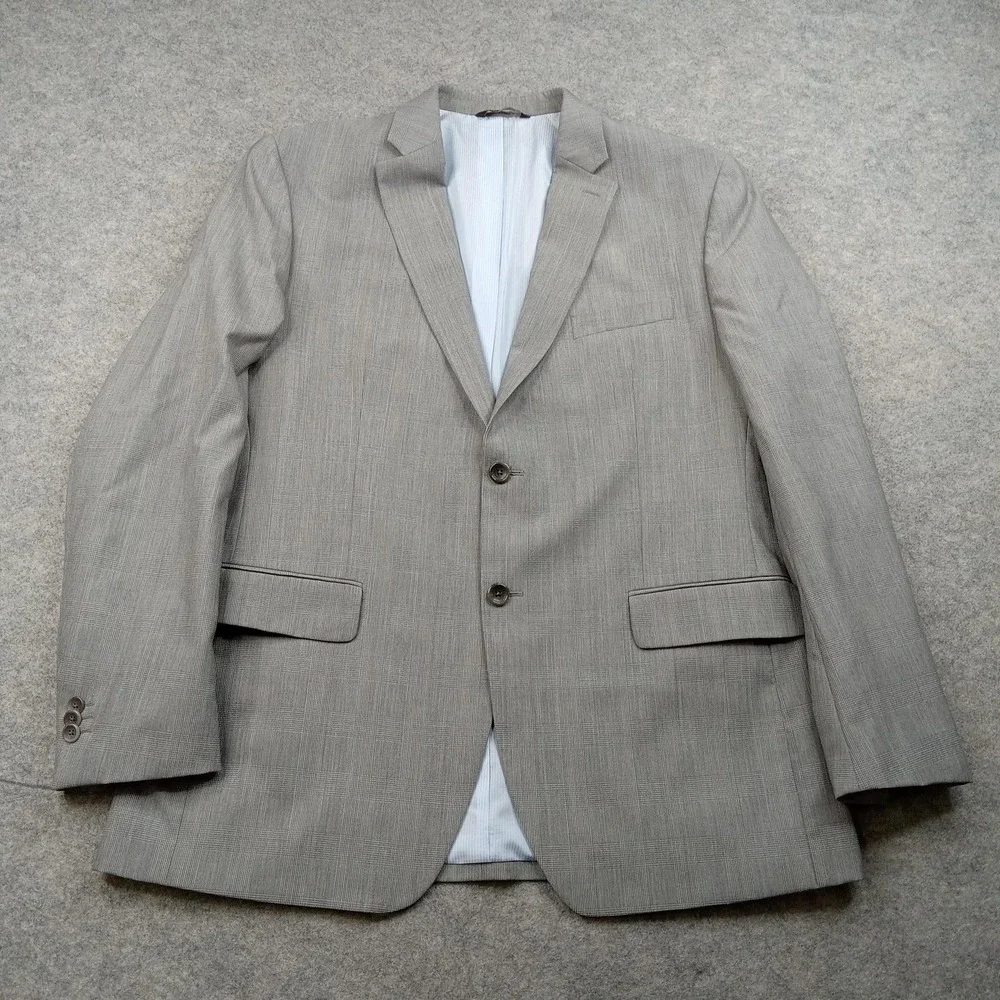 Banana Republic Blazer Mens 44R Gray Plaid Wool Tailored 2 Button Suit Jacket